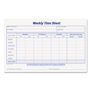 Tops TOP 30071 Tops Weekly Timesheet Form - 100 Sheet(s) - 8.50 X 5.50