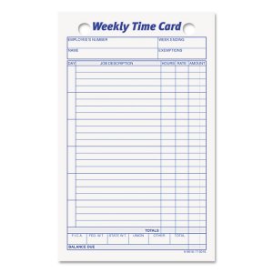 Tops TOP 3016 Tops Weekly Handwritten Time Cards - Ring Binder - 4.25 