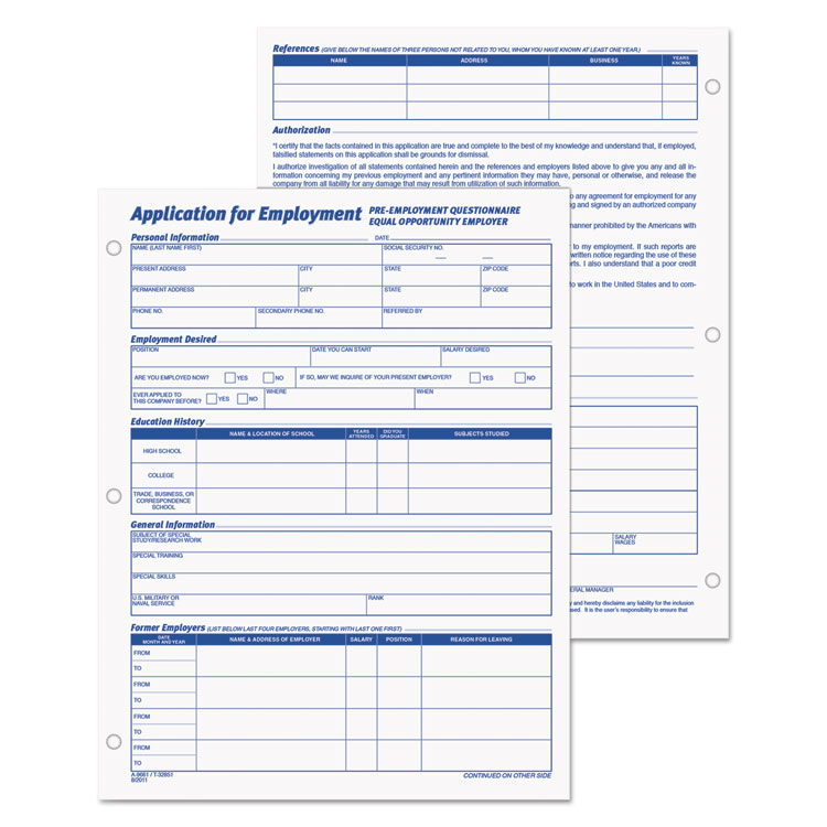Top 32851 Tops Employment Application Forms 50 Sheets 8857