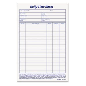 Tops TOP 30041 Tops Daily Time Sheet Form - 100 Sheet(s) - 6 X 9.50 Sh