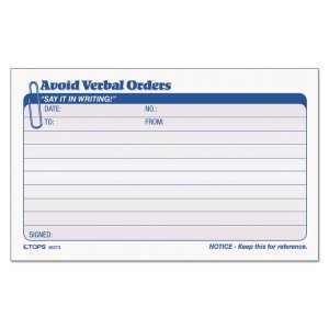 Tops TOP 46373 Tops Avoid Verbal Orders Book - 50 Sheet(s) - 2 Partcar