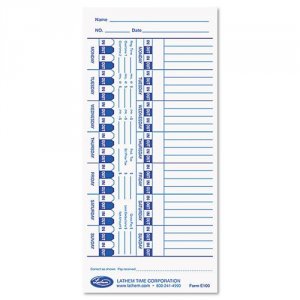 Lathem E100 Universal Time Cards - 100 Sheet(s) - 4 X 9 Sheet Size - W