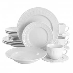 Elama EL-CHARLOTTE Charlotte 20 Piece Porcelain Dinnerware Set In Whit