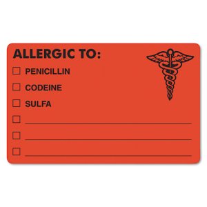 Tabbies TAB 40562 Allergic To: Medical Wrap Labels - 3 X 1 Length - Re