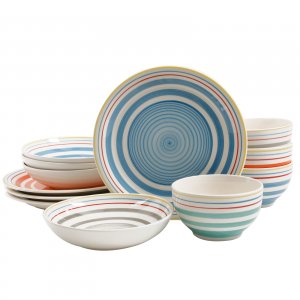 Gibson 94743.12 Moody Blues 12pc Double Bowl Dinnerware Set In 4 Assor