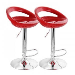 Elama ELM-806-RED 2 Piece Retro Adjustable Bar Stool In Red With Chrom