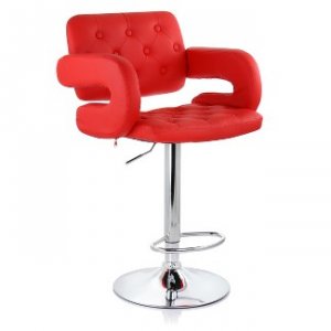 Elama ELM-749-RED Faux Leather Tufted Bar Stool In Red With Chrome Bas