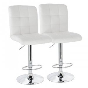 Elama ELM-749-WHT Faux Leather Tufted Bar Stool In White With Chrome B