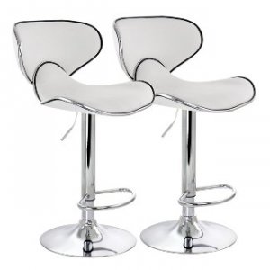 Elama ELM-723-WHT 2 Piece Faux Leather Adjustable Bar Stool In White W