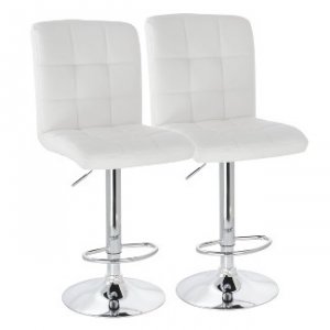 Elama ELM-708-WHT 2 Piece Square Tufted Faux Leather Adjustable Bar St