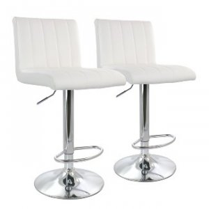 Elama ELM-7228-WHT 2 Piece Tufted Faux Leather Adjustable Bar Stool In