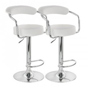 Elama ELM-709-WHT 2 Piece Faux Leather Retro Adjustable Bar Stool In W