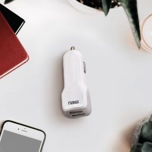 Naxa NA-801WHITE 10 Watt 2.1 Amp Dual Usb Car Charger-white