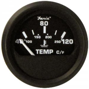 Faria 12814 Euro Black 2 Water Temperature Gauge - Metric (40° To 120