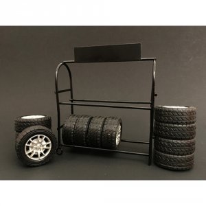 American 77530 Brand New 124 Scale Of Metal Tire Rack With Rims And Ti