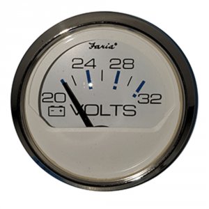 Faria 13860 Chesapeake White 2 Voltmeter (20-32 Vdc ) With Stainless S