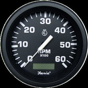 Faria 43004 4 Hd Tachometer Whourmeter (6000 Rpm) - Gas - Blackhole Si