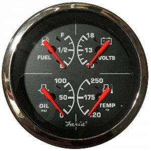 Faria GF0035 Heavy Duty 4 Multi-function Gauge With Fuel, Oil Pressure