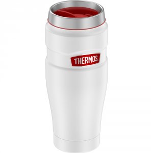 Thermos SK1005WHR4 16oz Ss Travel Tumbler Matte White With Red Badge