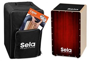 Sela SE128EN Varios Cajon Red Bundle With Bag, Cajon Pad  Dvd