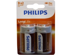 Bulk DA198 Philips Long Life Zinc Chloride 2 Pack D Battery