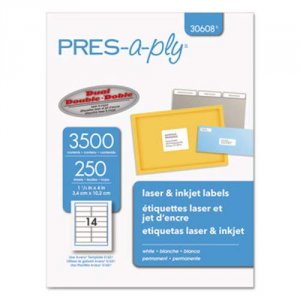 Avery 30608 Pres-a-ply 1 13 X 4 White Laser 14 Labelssheet (250 Sheets