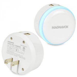 Magnavox MC3331 3.1a 15.5w 2-port Usb Wall Charger And Rgb Nightlight 