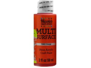 Bulk CH760 Nicoles 2 Oz Acrylic Multi Surface Craft Paint In Neon Oran