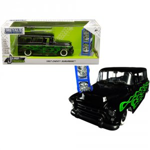 Jada 97821 1957 Chevrolet Suburban Black With Green Flames And Extra W