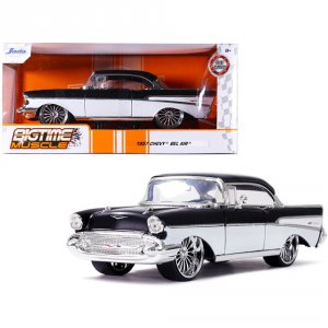 Jada 32299 1957 Chevrolet Bel Air Black And White Bigtime Muscle 124 D