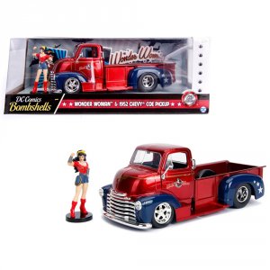 Jada 30453 1952 Chevrolet Coe Pickup Truck Red And Blue With Wonder Wo