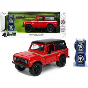 Jada 32425 1973 Ford Bronco Red With Black Top And Silver Stripe With 