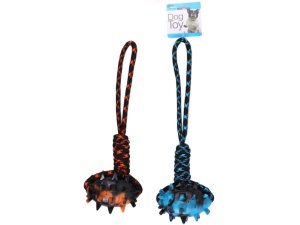 Bulk DI707 17quot; Dog Rope Pull Toy With Spike Rubber Football Chew