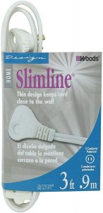 Woods SlimLine 2235 Slimline 2235 Indoor Flat Plug Extension Cord, 3 F