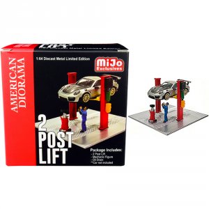 American 38375 Two Post Lift (red) With Mechanic Figurine And Oil Drai