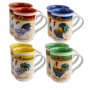 Gibson 60561.01 Morning's Call 8 Piece 12 Ounce Stoneware Rooster Mug 