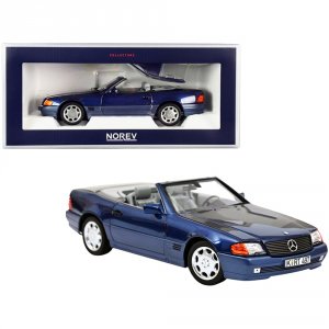 Norev 183717 1989 Mercedes Benz 500 Sl Convertible Dark Blue Metallic 