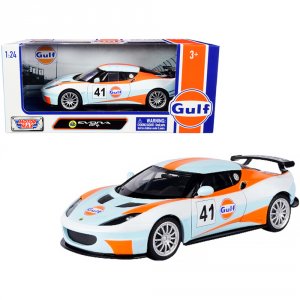 Motormax 79660 Lotus Evora Gt4 41 Gulf Oil Light Blue With White And O