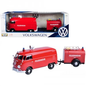 Motormax 79671 Volkswagen Type 2 (t1) Fire Van With Fire Fighting Trai