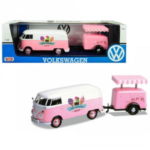 Motormax 79672 Volkswagen T1 Delivery Van With Ice-cream Trailer Pink 