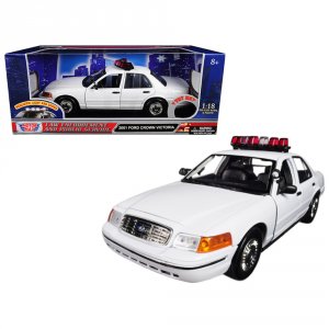 Motormax 73992 2001 Ford Crown Victoria Police Car Plain White With Fl