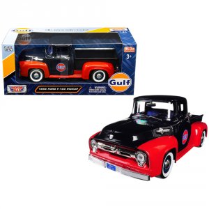 Motormax 79647 1956 Ford F-100 Pickup Truck Gulf Dark Blue And Red 124