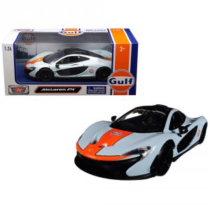 Motormax 79642 Mclaren P1 With Gulf Livery Light Blue With Orange Stri