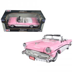 Motormax 73152AC-PNK 1957 Buick Roadmaster Convertible Pink And White 