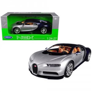 Welly 24077S/BL Bugatti Chiron Silver  Blue 124 - 127 Diecast Model Ca