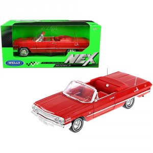 Welly 22434r 1963 Chevrolet Impala Convertible Red With Red Interior 1