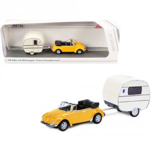 Schuco 452651300 Volkswagen Kafer Convertible Yellow With Knaus Schwal