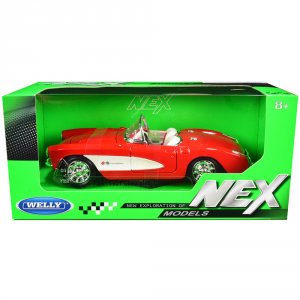 Welly 29393r 1957 Chevrolet Corvette Convertible Red And White With Wh