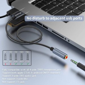 Koopao T1A1-R-GY Usb To 3.5mm Jack Audio Adapter,  2in1 External Usb S