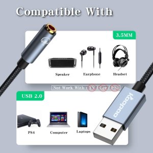 Koopao T1A1-R-GY Usb To 3.5mm Jack Audio Adapter,  2in1 External Usb S